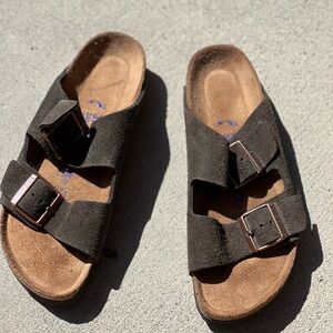 NWOT Brown Suede Double Strap Sandals